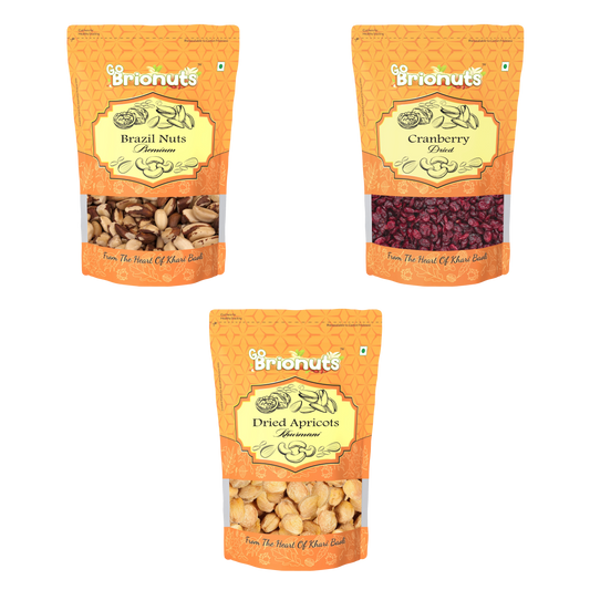 Healthy Benefits Combo ( Brazil Nuts 250gms + Dried Cranberry 250gms + Dried Apricots 250gms )