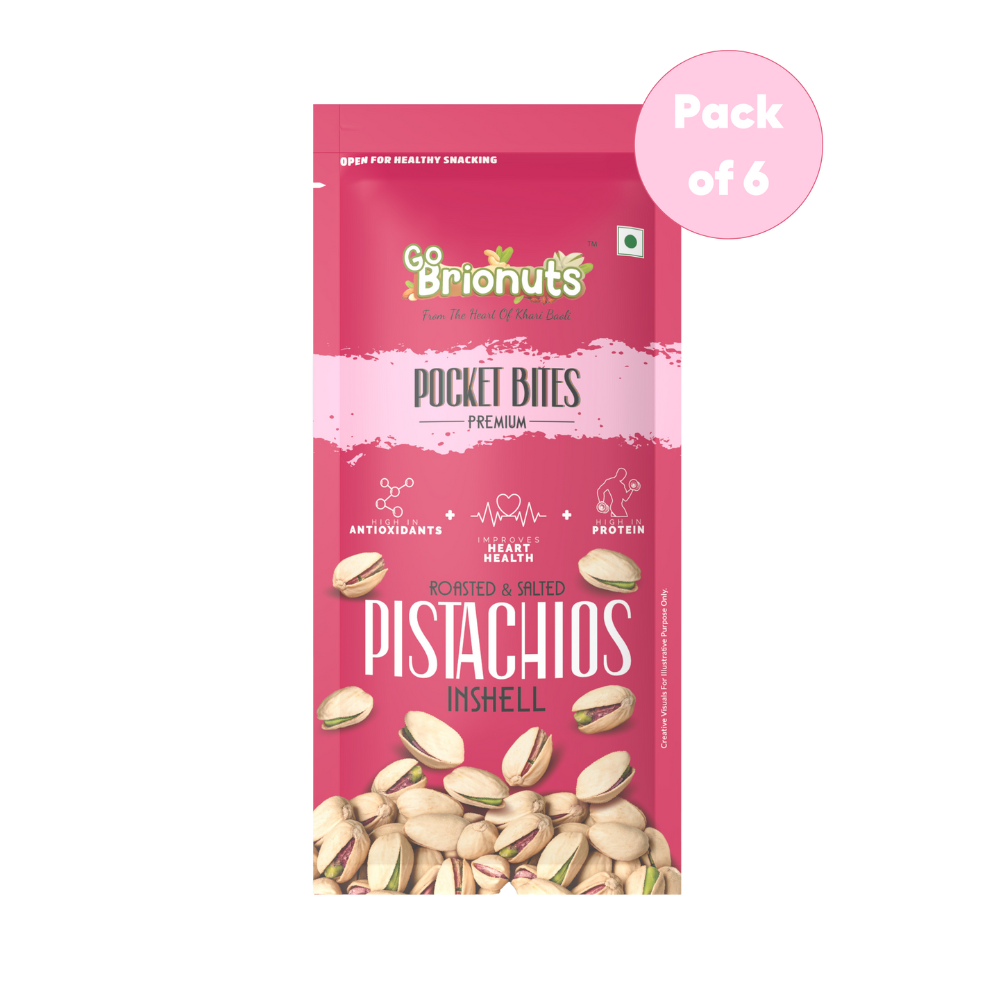 Pistachios, Roasted-Salted, Pack of 6- 35gms each (210gms)