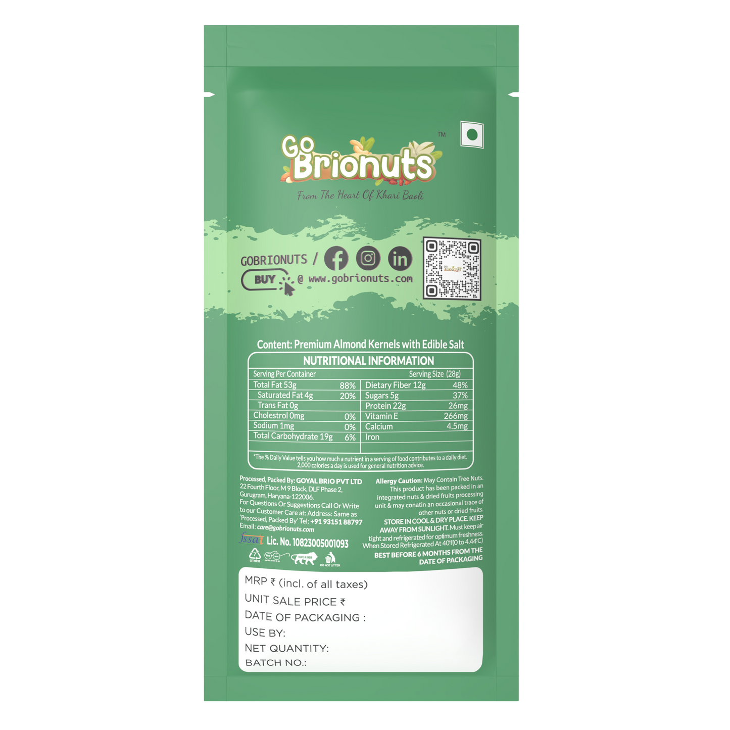 Almonds, Roasted-Salted, Pack of 6- 40gms each (240gms)