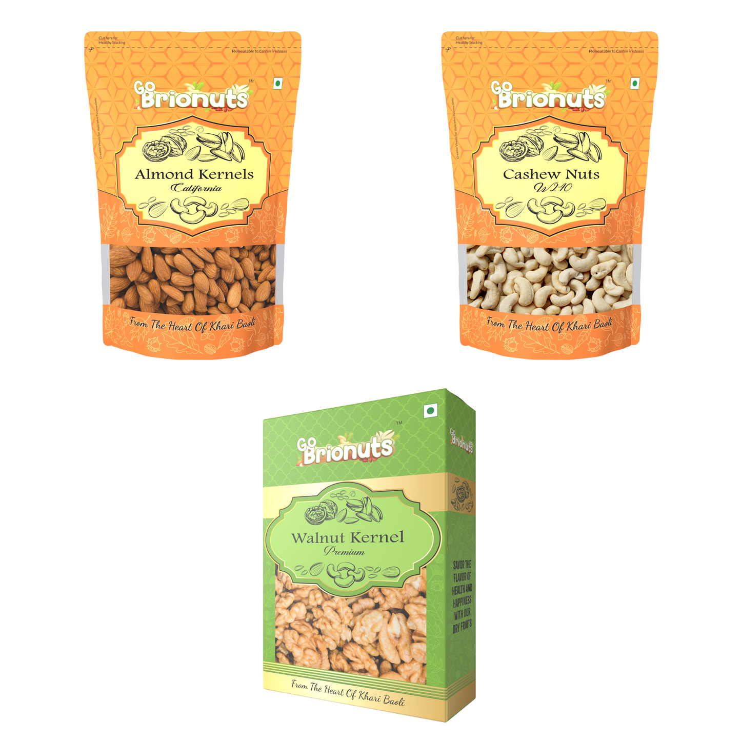 Daily Essentials Combo ( Almonds 250gms + Walnuts 250gms + Cashew Nuts 250gms )