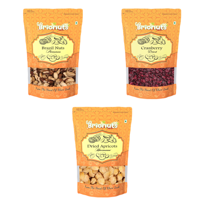 Healthy Benefits Combo ( Brazil Nuts 250gms + Dried Cranberry 250gms + Dried Apricots 250gms )