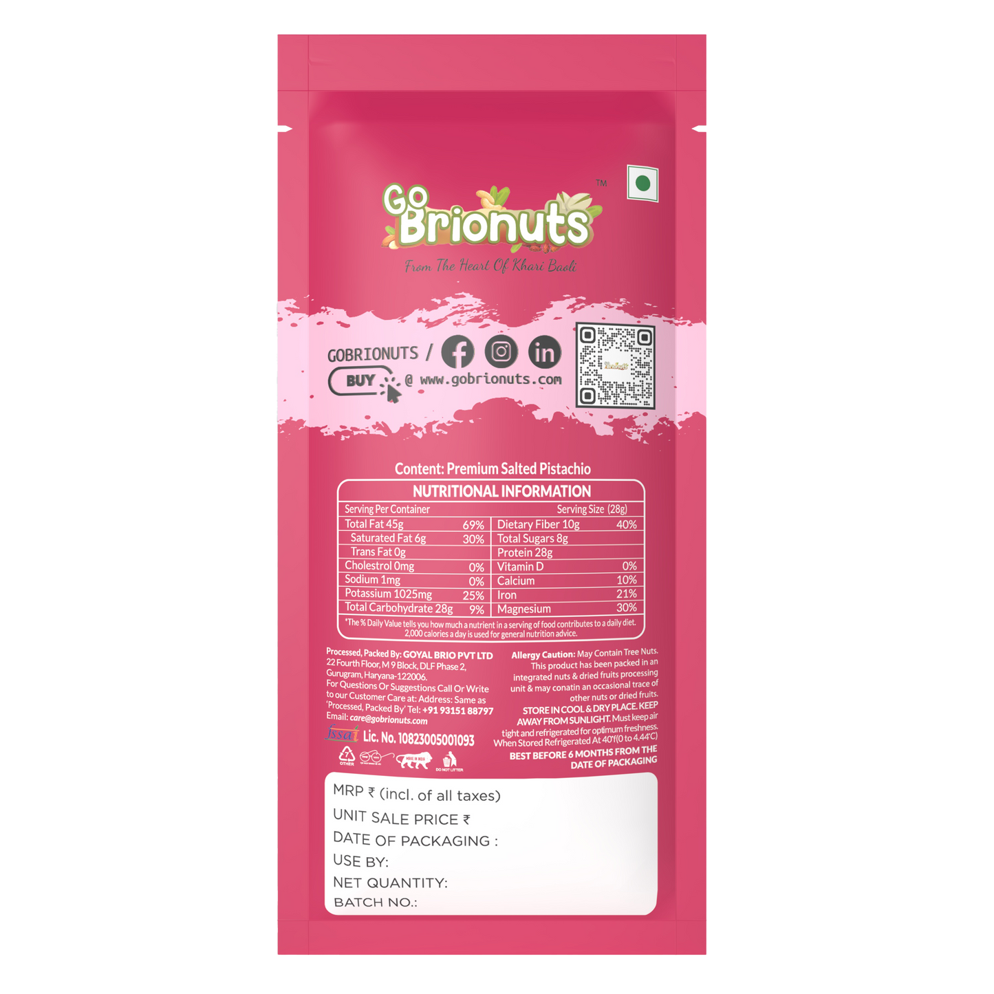 Pistachios, Roasted-Salted, Pack of 6- 35gms each (210gms)